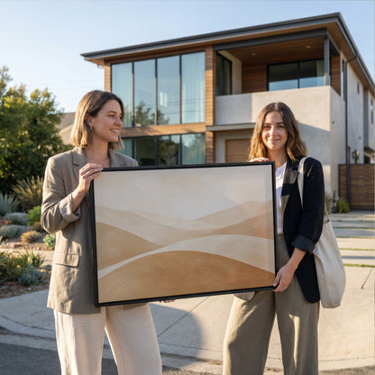 Smooth overlapping hills in cream and tan beneath a bright bone sky, canvas art print
