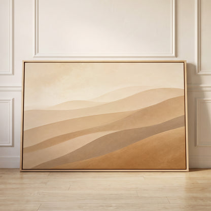 Pale desert ridges layered in tan, greige and ochre under a faint sky, canvas wall art