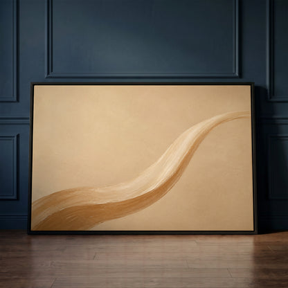 One long caramel and cream brushstroke sweeping across a warm sand ground, canvas art print