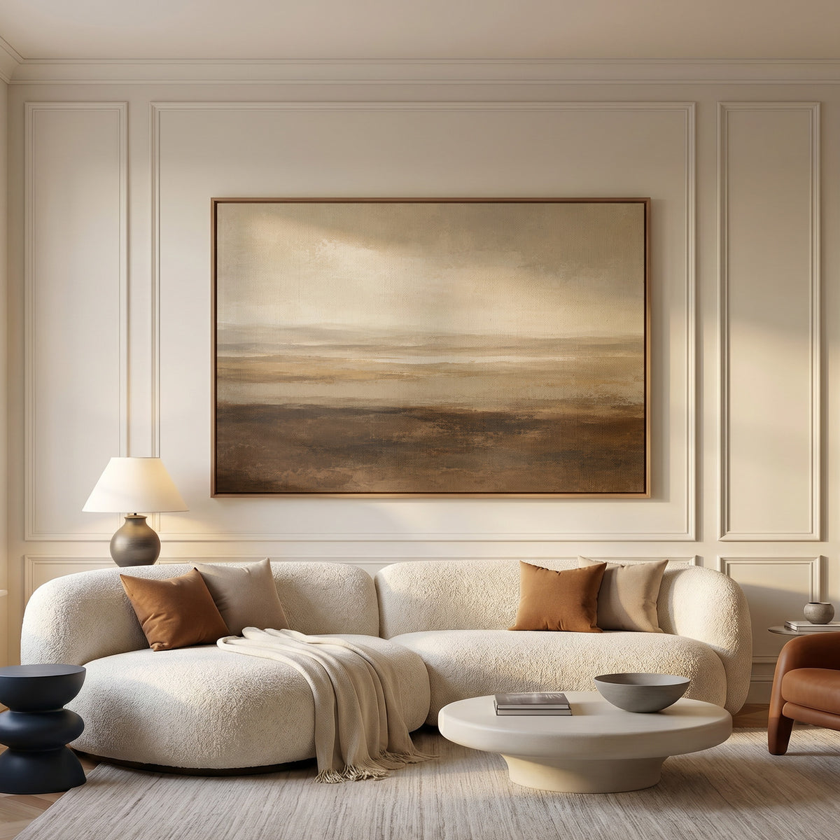 Moorland canvas wall art showing a wide moorland plain with pale water in the distance under a heavy soft sky