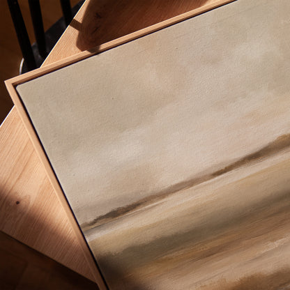 Abstract marshland in horizontal bands of warm brown ochre and cream, vertical canvas print