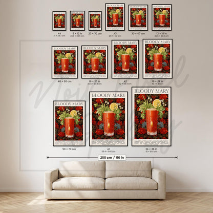 Bloody Mary Cocktail Print – Vintage Recipe Poster | Floral Bar Art A1-A4