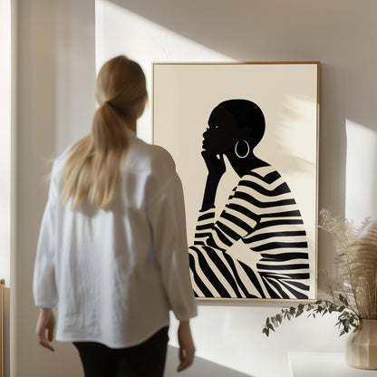 Black and White Canvas Art – Women Canvas Prints Abstract Art Set with Floating Wood Frame