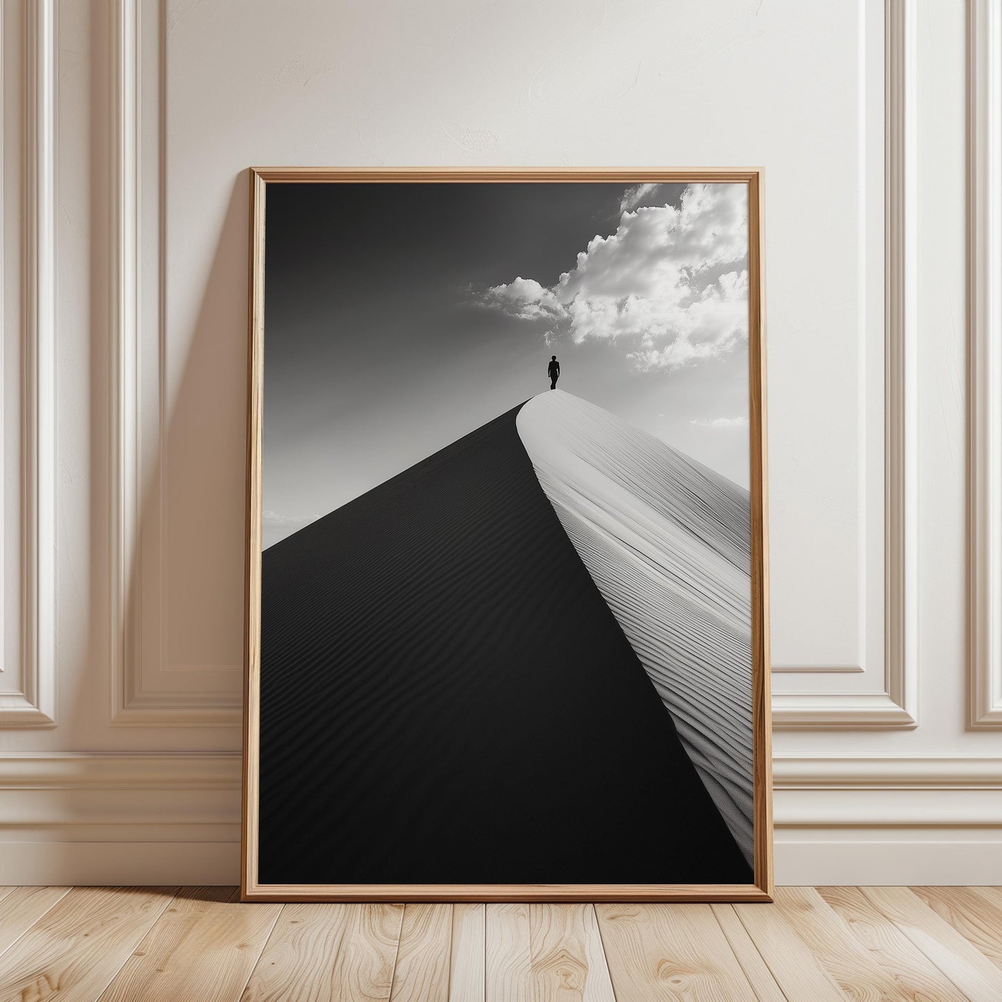 Minimalist Sand Dune Art - Black and White Desert Print | Modern Monochrome Wall Decor
