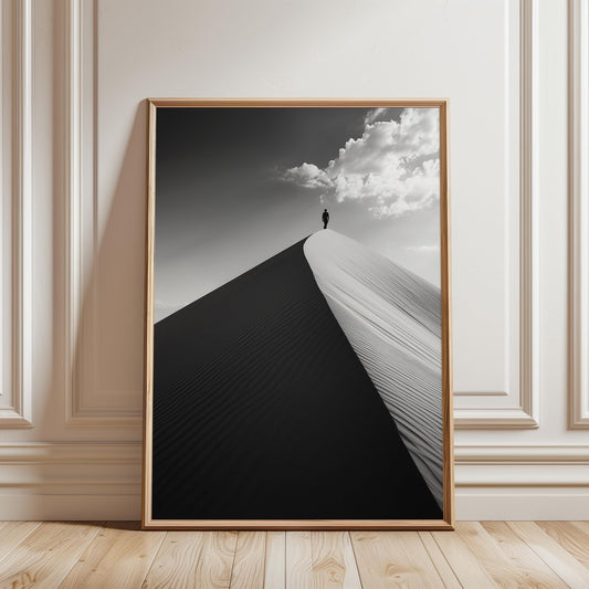 Minimalist Sand Dune Art - Black and White Desert Print | Modern Monochrome Wall Decor