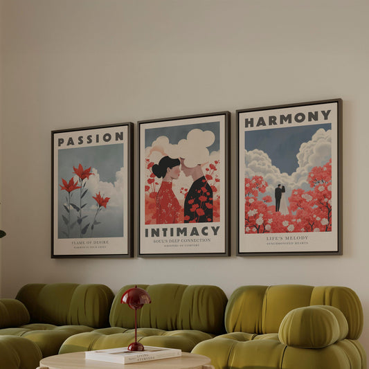 Romantic Canvas Wall Art Set of 3 Passion Intimacy Harmony Modern Love Posters Wedding Anniversary Gift for Bedroom or Living Room