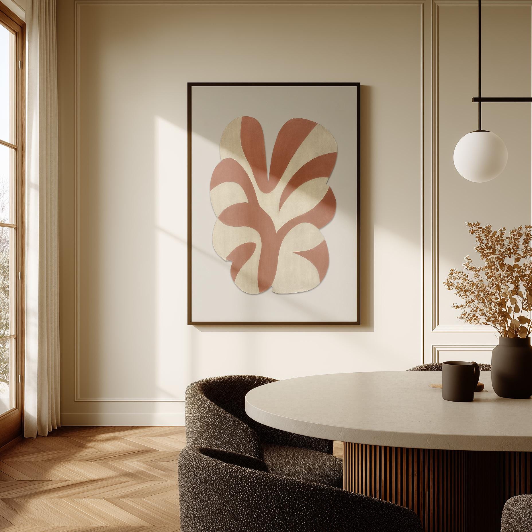 Terracotta Organic Leaf Giclée Canvas Print Modern Minimalist Wall Art in Earthy Beige and Clay Tones for Japandi or Boho Interiors