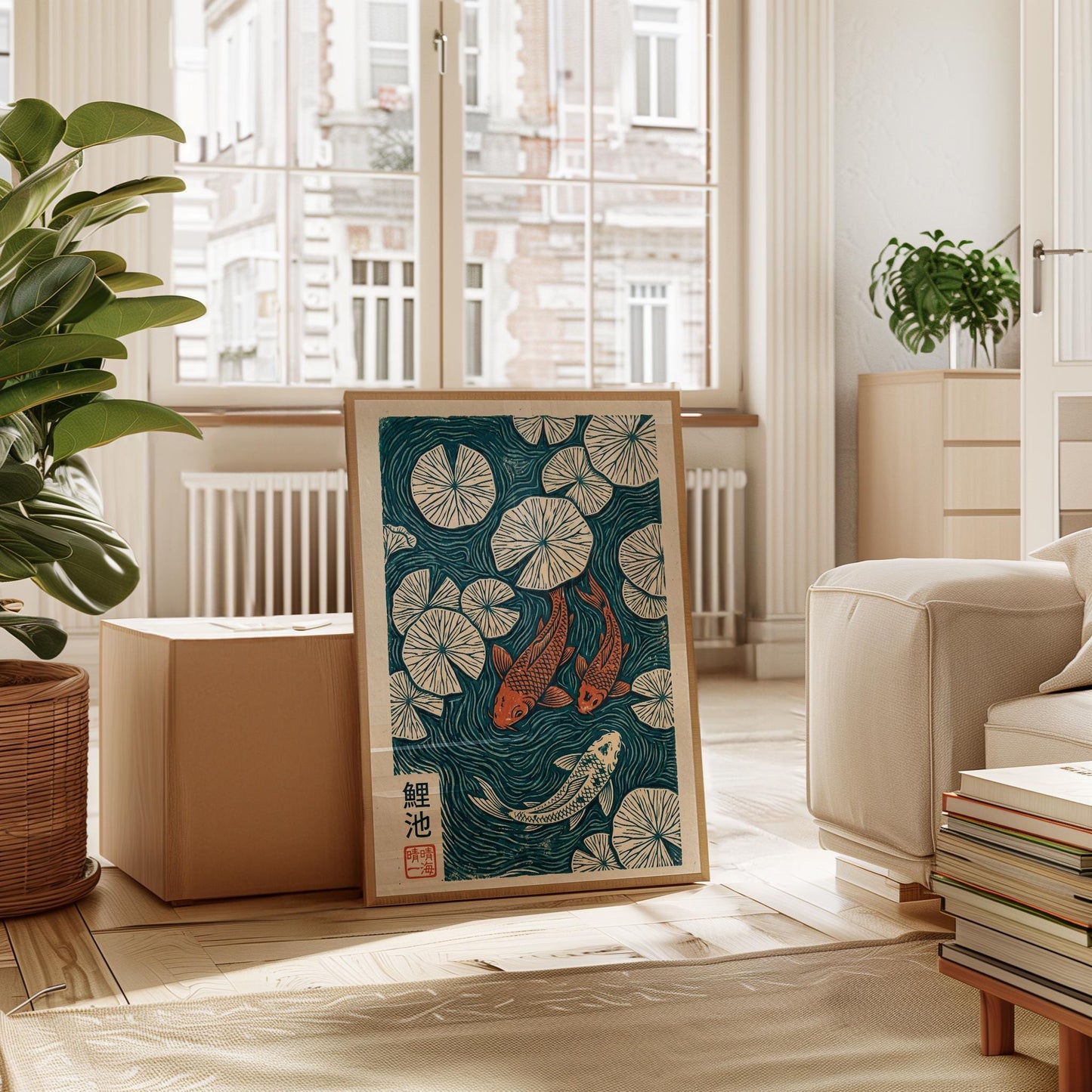 Koi Fish Print – Traditional Japanese Woodblock Art | Teal Orange Wall Art