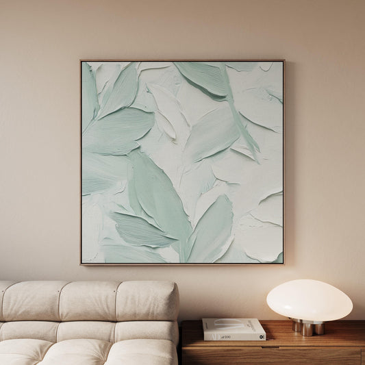 Sage Green Canvas Art – Minimalist Botanical Wall Art with Floating Wood Frame