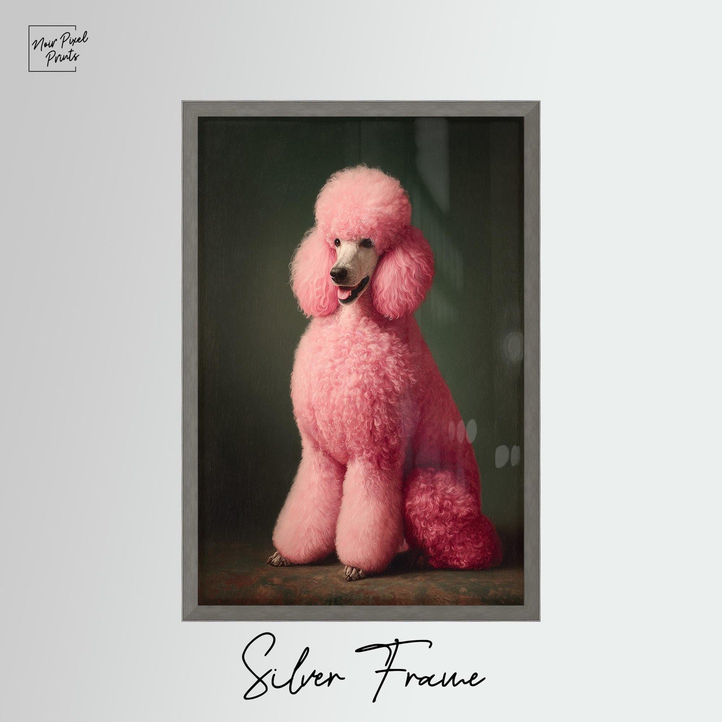 Emerald Green Poodle Art – Maximalist Dog Decor | Framed Canvas Print