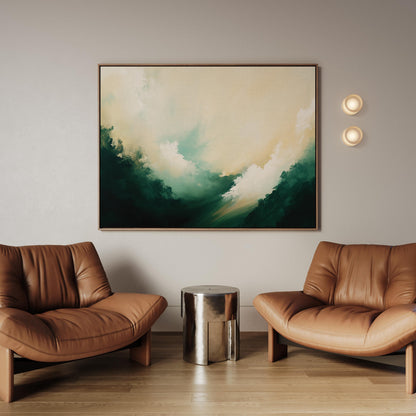 Abstract Canvas Art – Large Green Beige Artwork | Framed or Unframed Minimalist Wall Decor