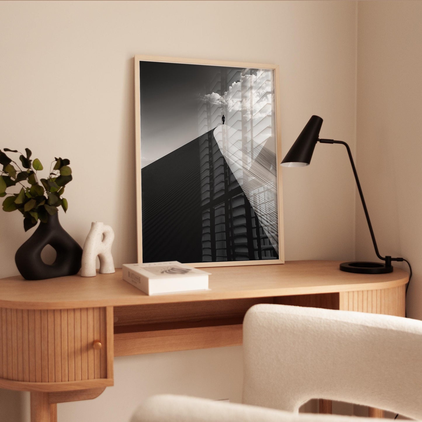 Minimalist Sand Dune Art - Black and White Desert Print | Modern Monochrome Wall Decor