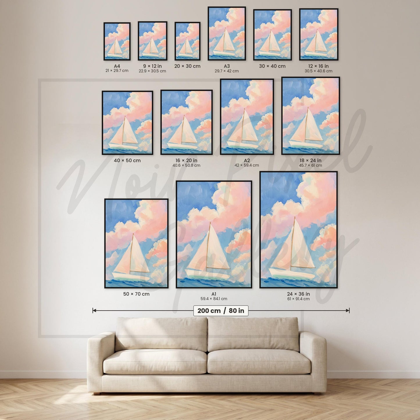 Sailboat Art Print – Nautical Wall Art With Soft Pastel Sky & Calm Ocean Scene