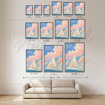 Sailboat Art Print – Nautical Wall Art With Soft Pastel Sky & Calm Ocean Scene