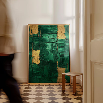 Emerald Green and Gold Textured Giclée Canvas Print Modern Abstract Wall Art for Office or Bedroom
