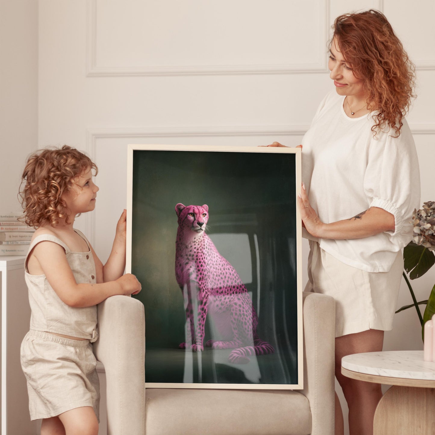 Pink Cheetah Wall Art - Emerald Green Maximalist Framed Canvas Print