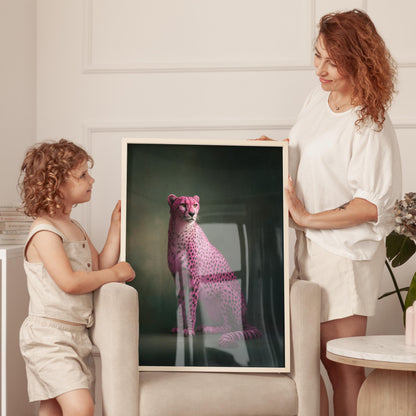 Pink Cheetah Wall Art - Emerald Green Maximalist Framed Canvas Print