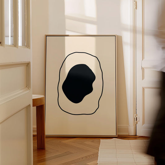 Minimalist Abstract Shape Canvas Print Black and White Modern Wall Art Contemporary Geometric Poster for Bedroom or Living Room