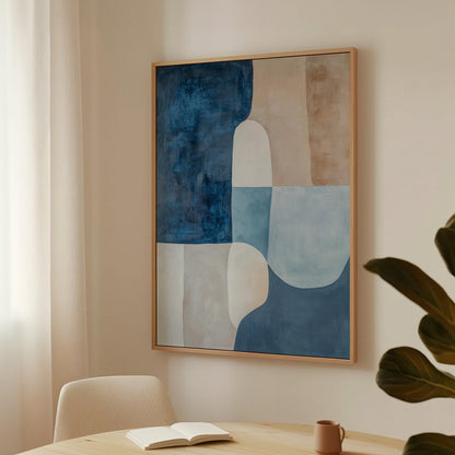 Blue Beige Abstract Canvas Art with Floating Frame