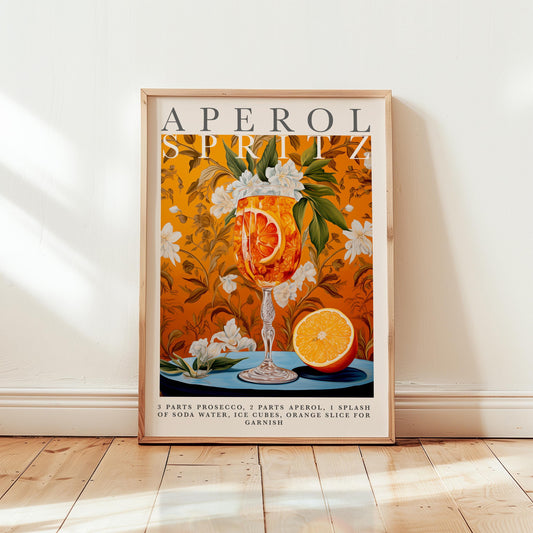 Aperol Spritz Print – Vintage Italian Drink Poster | Floral Cocktail Wall Art