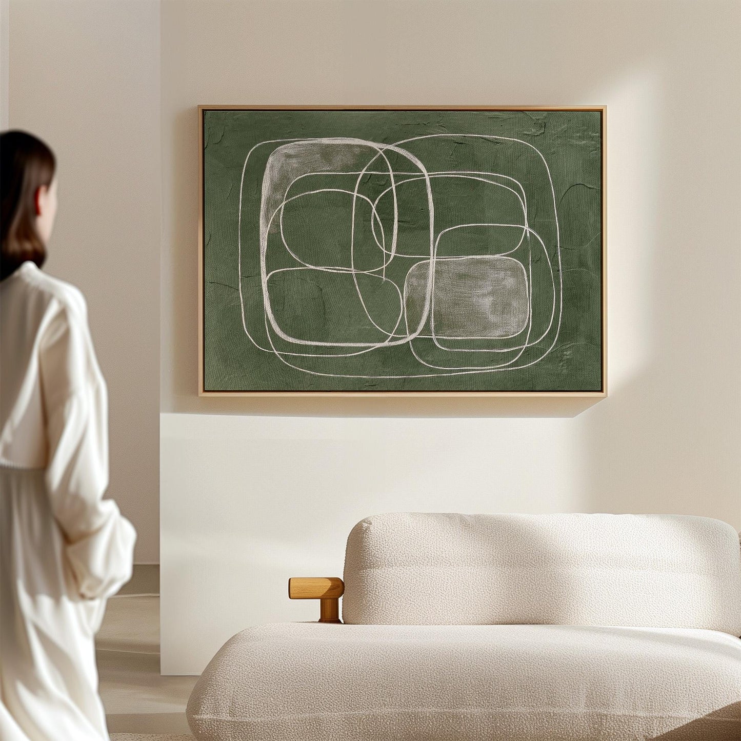 Green Abstract Line Giclée Canvas Print Textured Minimal Wall Art for Living Room or Office Decor