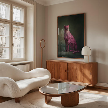 Pink Cheetah Wall Art – Emerald Green Print | Maximalist Canvas With Natural Wood Frame