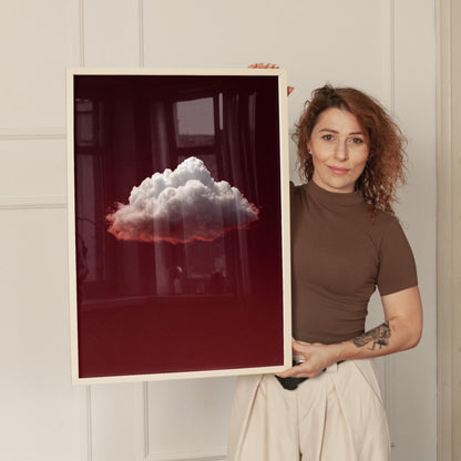 Minimalist Cloud Art Print – Deep Ruby Red Night Sky | Gallery Style Decor