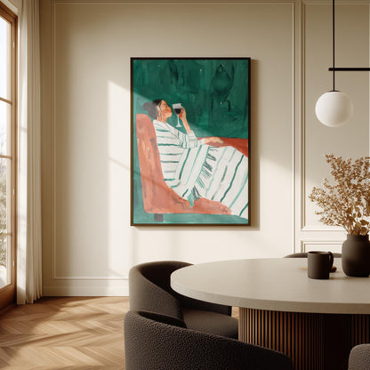 Woman with Wine Glass Canvas Print Modern Minimalist Wall Art for Dining Room or Living Room Stylish Decor