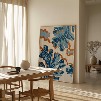 Blue Botanical Abstract Canvas Wall Art with Floating Frame Modern Nature Inspired Print for Living Room or Bedroom