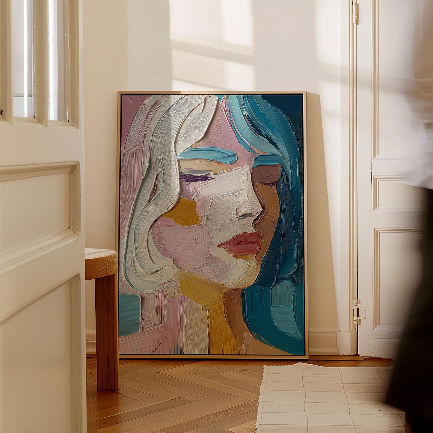 Colorful Figurative Canvas Wall Art – Modern Abstract Portrait Giclée Print with Floating Frame