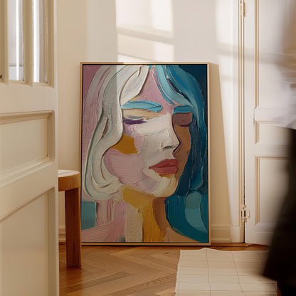Colorful Figurative Canvas Wall Art – Modern Abstract Portrait Giclée Print with Floating Frame