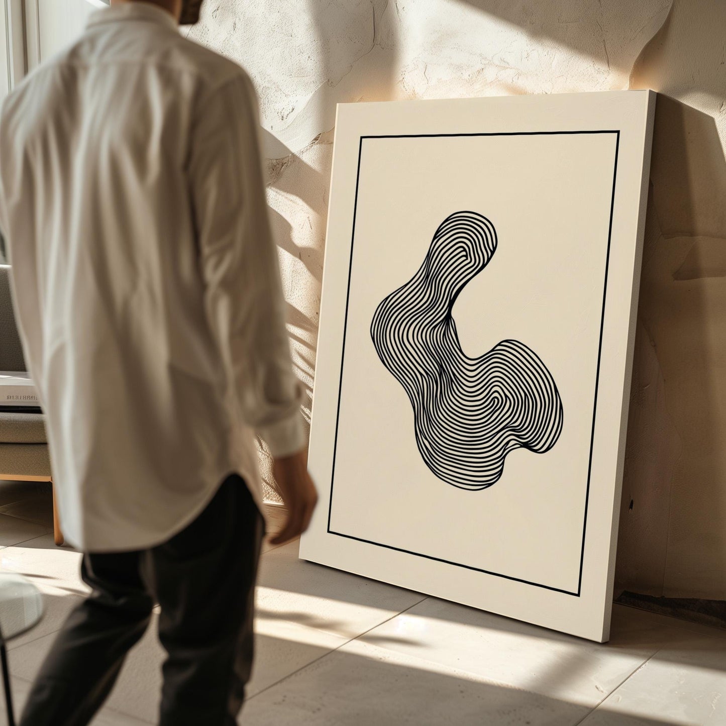 Minimalist Abstract Line Art Canvas Print Black and White Modern Geometric Wall Decor for Living Room or Office