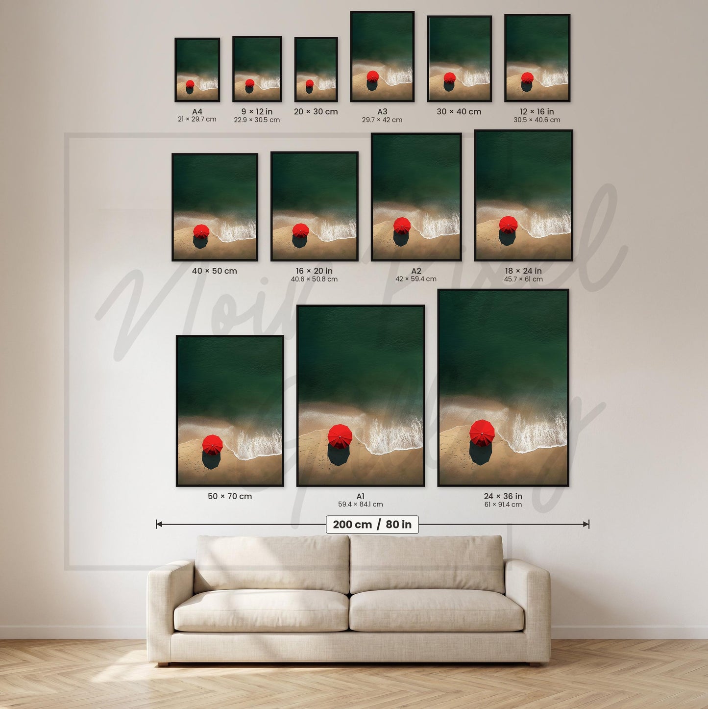 Minimalist Beach Print - Red Umbrella Coastal Wall Art | Modern Coastal Design