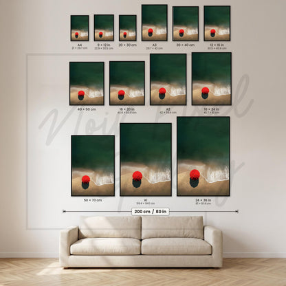 Minimalist Beach Print - Red Umbrella Coastal Wall Art | Modern Coastal Design
