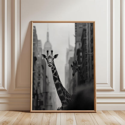 Giraffe Wall Art – Monochrome Urban Wildlife Poster on Fine Art Paper Print