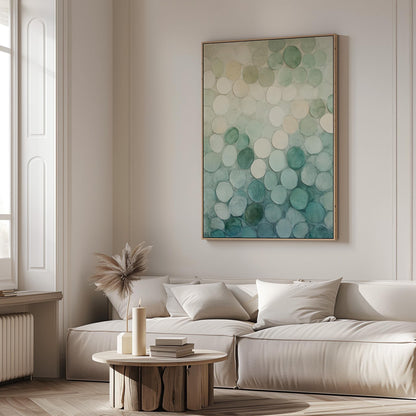 Abstract Circle Canvas - Japandi Wall Art With Green Beige Decor & Floating Wood Frame