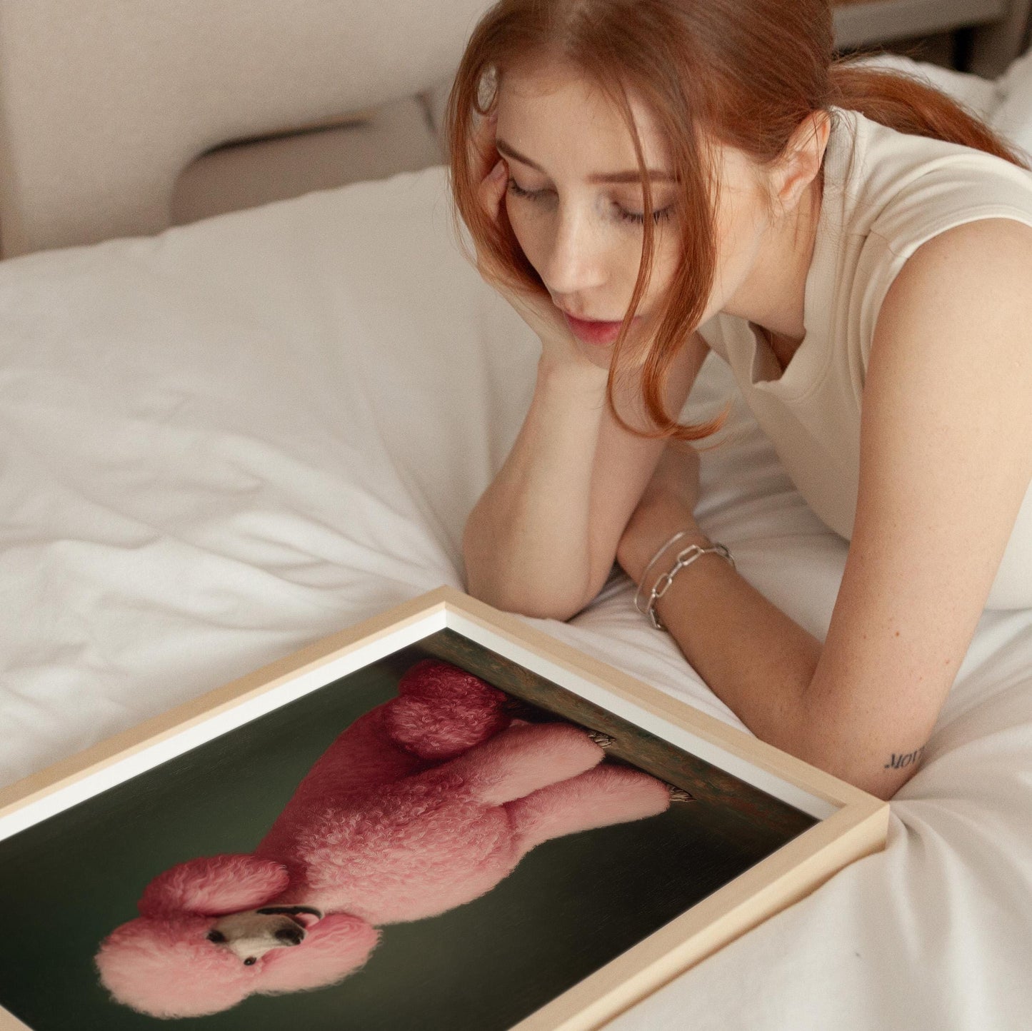 Emerald Green Poodle Art – Maximalist Dog Decor | Framed Canvas Print