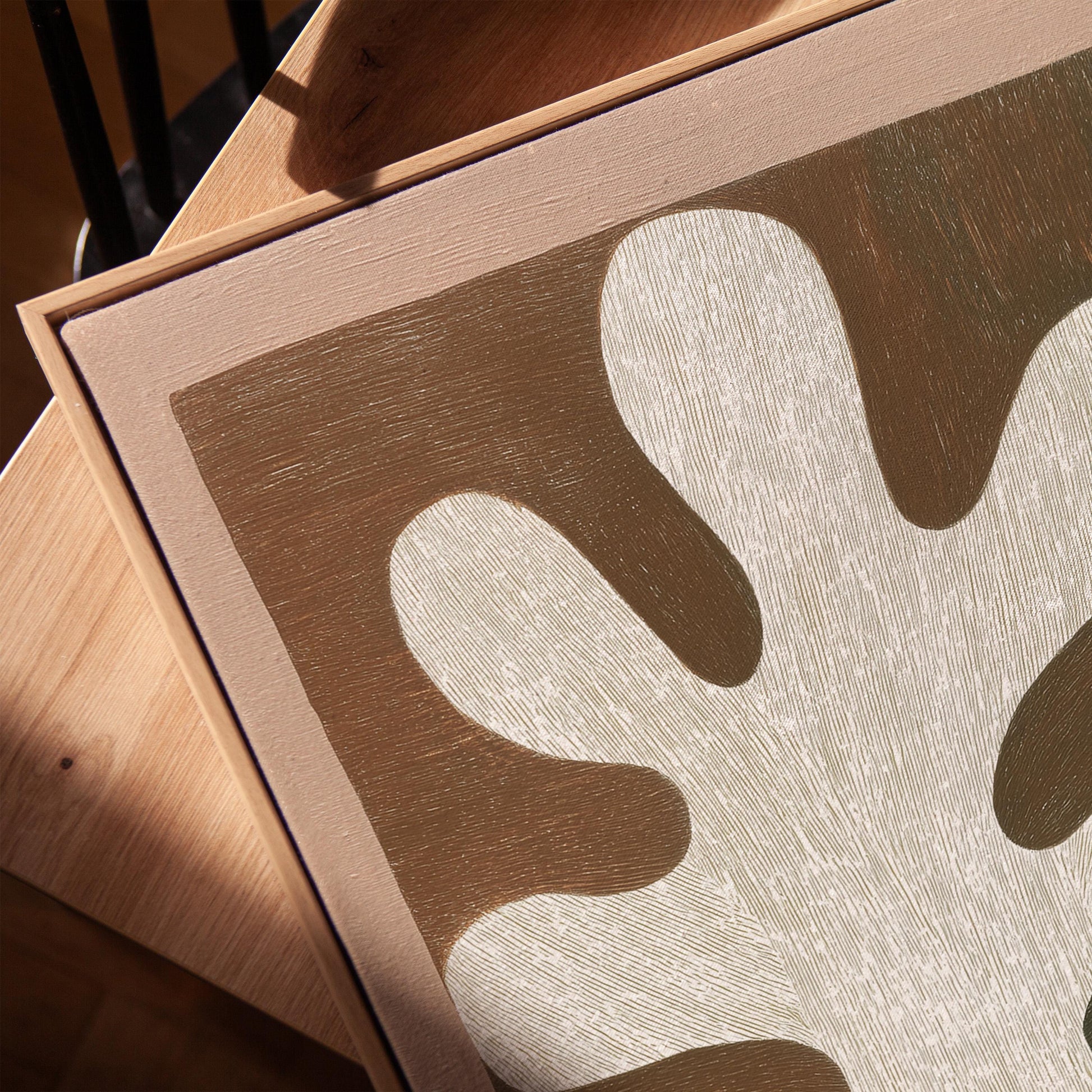 Abstract Leaf Form Canvas Art Neutral Beige and Brown Minimalist Print for Dining Room or Living Room, Modern Organic Wall Decor