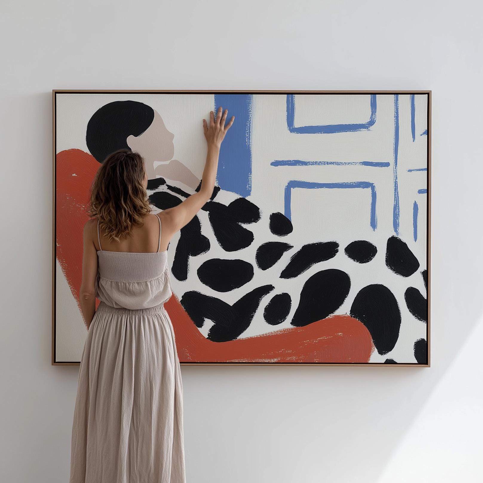 Giclée Canvas Print Woman in Red Chair Modern Figurative Abstract Wall Art for Living Room or Bedroom, Stylish Minimalist Home Decor