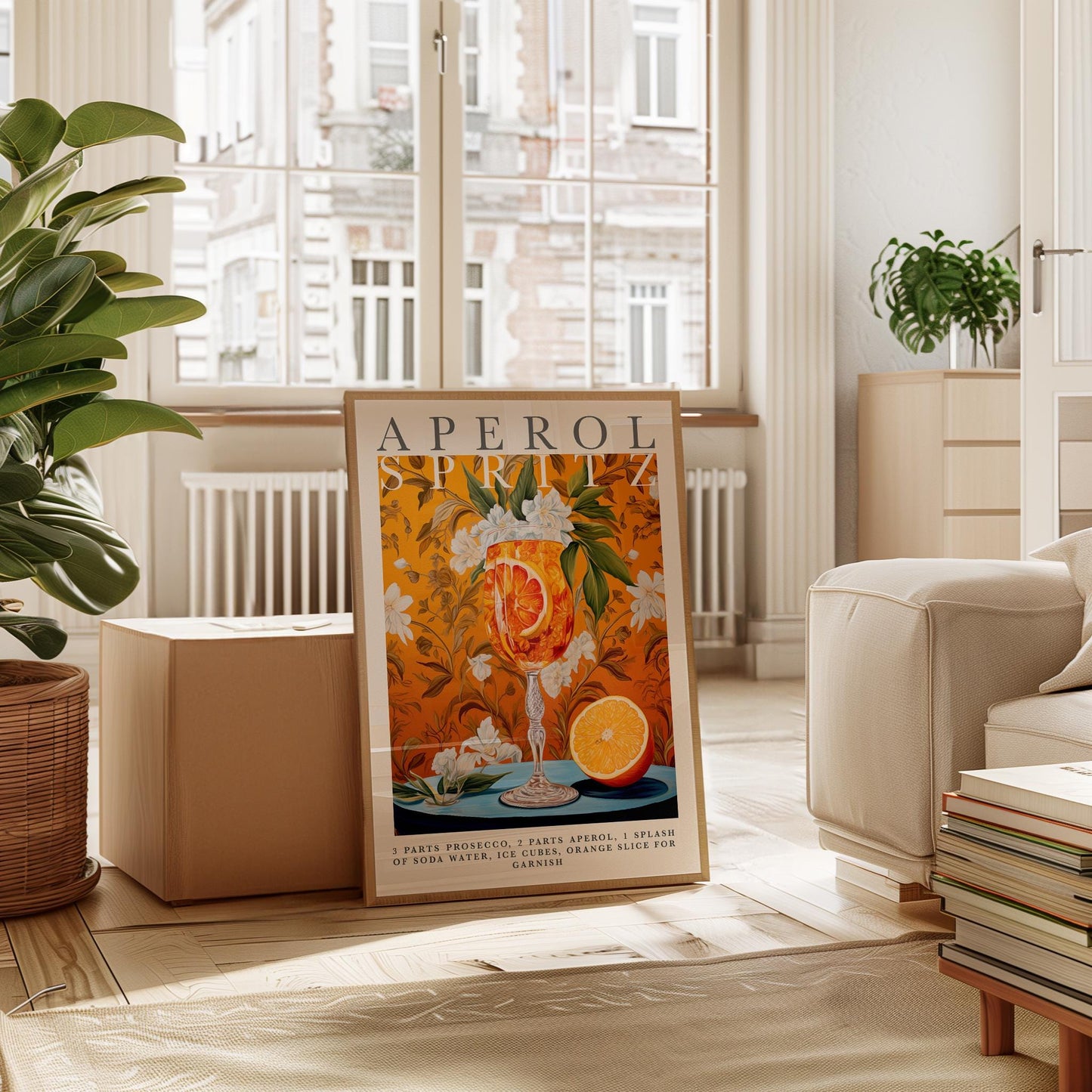 Aperol Spritz Print – Vintage Italian Drink Poster | Floral Cocktail Wall Art