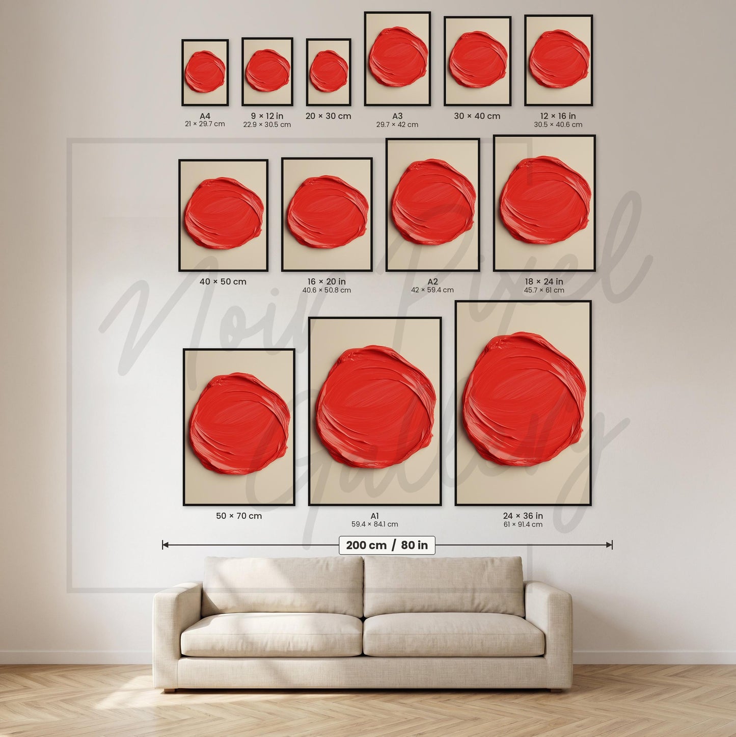 Red Circle Wall Art - Modern Abstract Art Print With Swirling Brushstroke Design