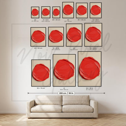 Red Circle Wall Art - Modern Abstract Art Print With Swirling Brushstroke Design