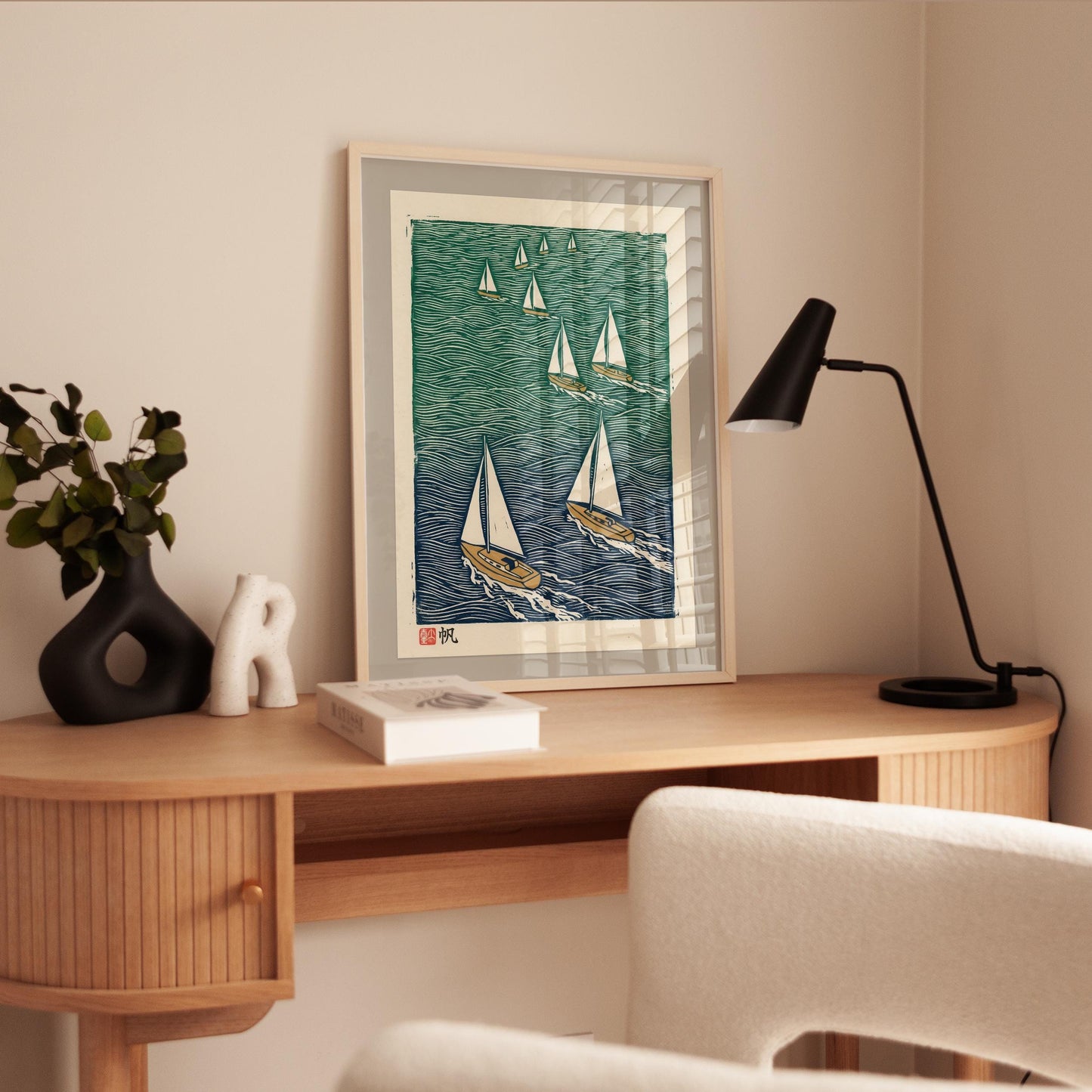 Nautical Sailboat Print – Teal Navy Ocean Art on Archival Fine Art Paper