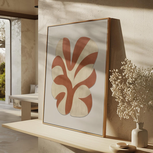 Terracotta Organic Leaf Giclée Canvas Print Modern Minimalist Wall Art in Earthy Beige and Clay Tones for Japandi or Boho Interiors