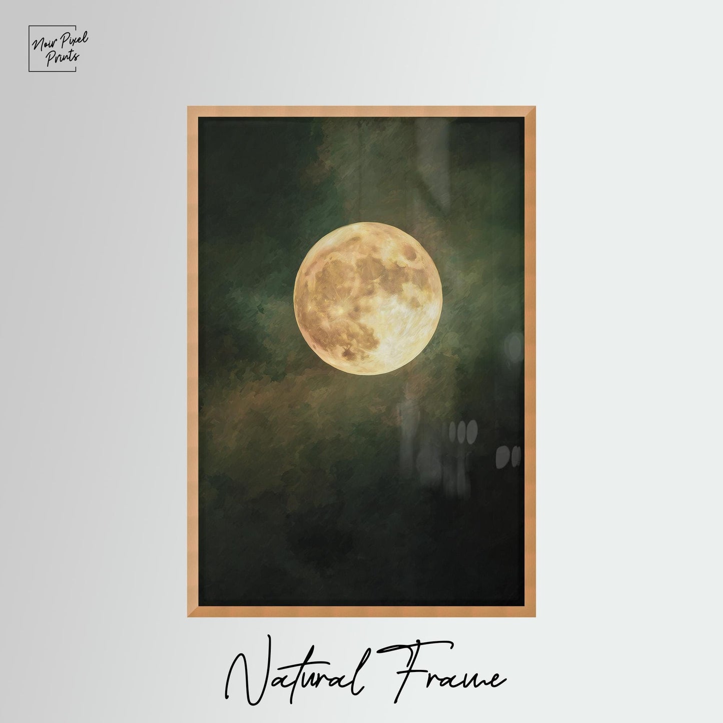 Emerald Green Moon Art | Minimalist Wall Art with Golden Circle Print - Gallery Style Canvas