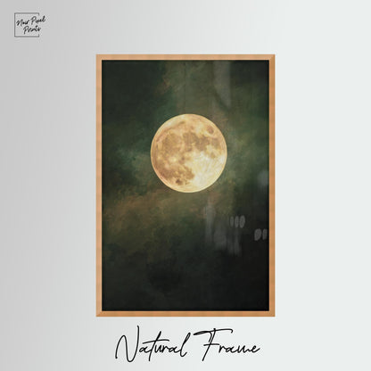 Emerald Green Moon Art | Minimalist Wall Art with Golden Circle Print - Gallery Style Canvas