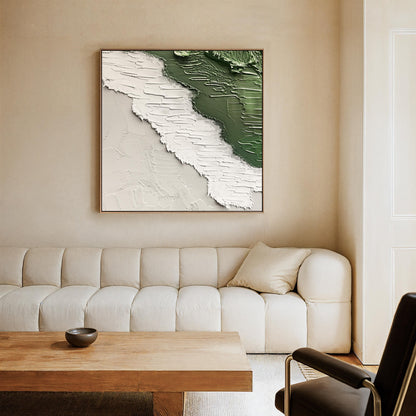 Japandi Canvas Art – Abstract Green Beige Textured Floating Frame Canvas