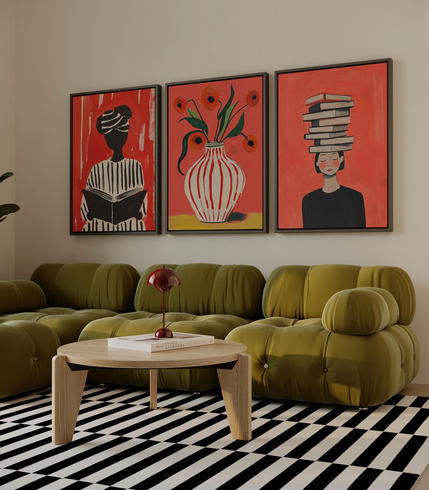 Abstract Woman Canvas | Modern Canvas Prints Set of 3 – Floating Wood Frame