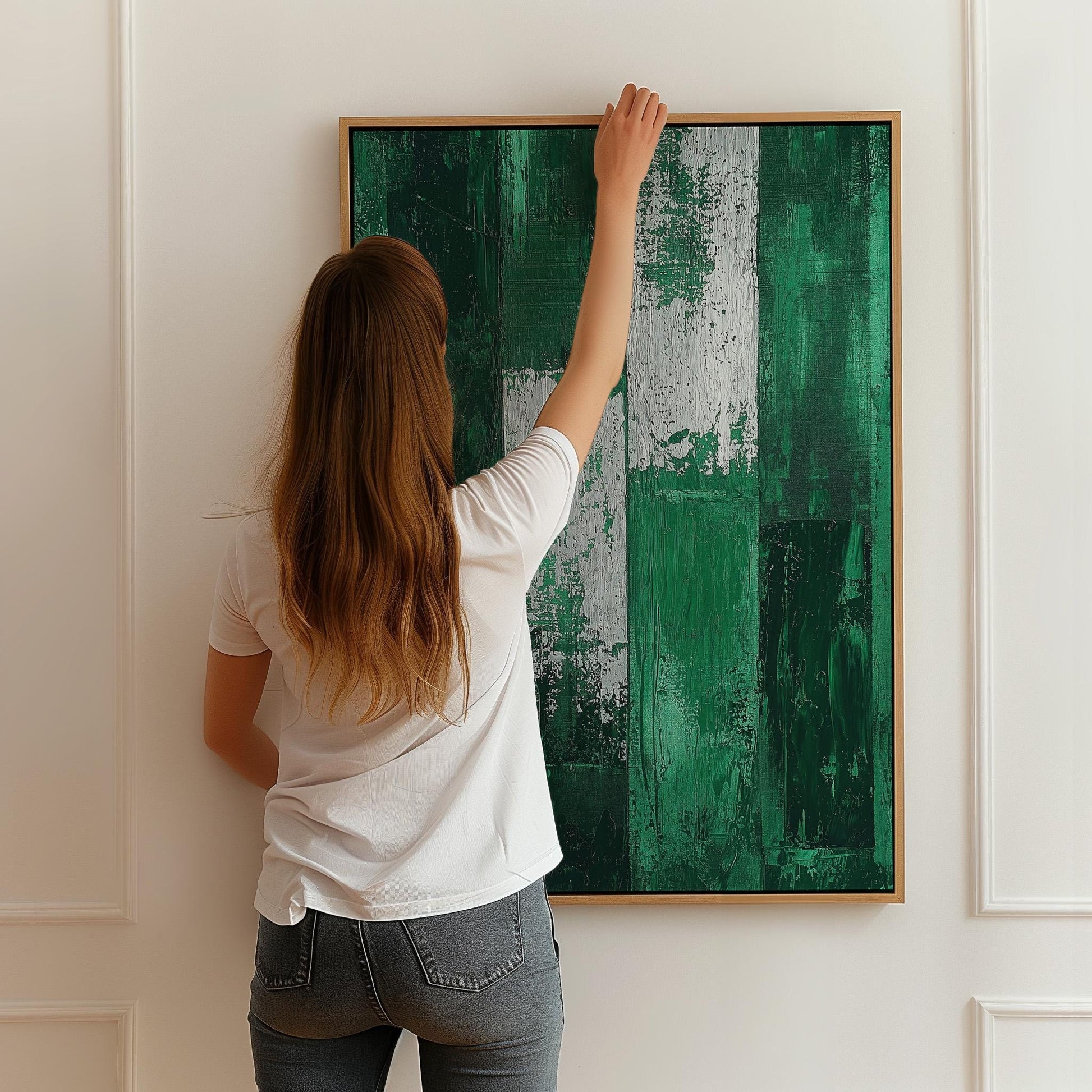 Emerald Green Abstract Canvas Art, Textured Modern Painting, Contemporary Giclée Wall Art for Living Room or Office, Minimalist Decor