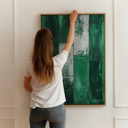 Emerald Green Abstract Canvas Art, Textured Modern Painting, Contemporary Giclée Wall Art for Living Room or Office, Minimalist Decor